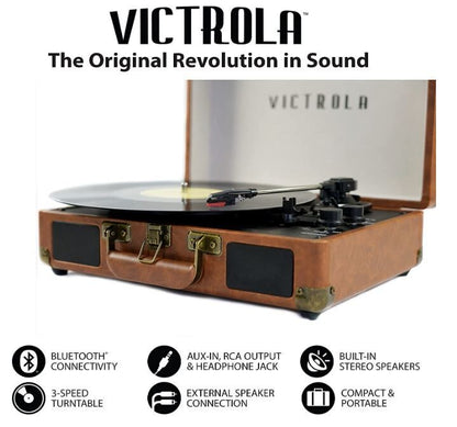 Brown Portable Suitcase Record Player Bluetooth Vinyl Record Player Suitcase New